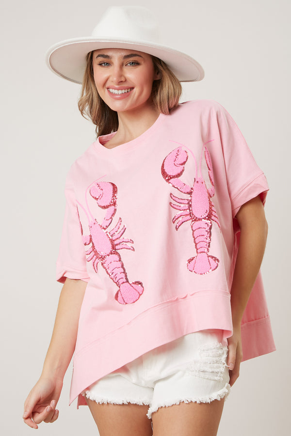 Here for the Crawfish Sequin Top - Pink