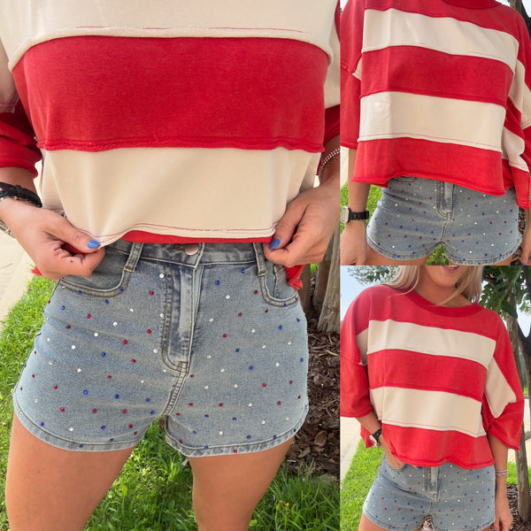 Red and Cream July 4th Stripe Top