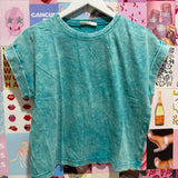 Aqua Crop Cap Sleeve Acid Wash Tee