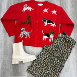 Dog Knit Sweater Cardigan Red