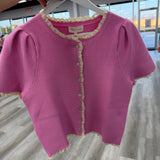 Blushing Lace Trim Knit Top