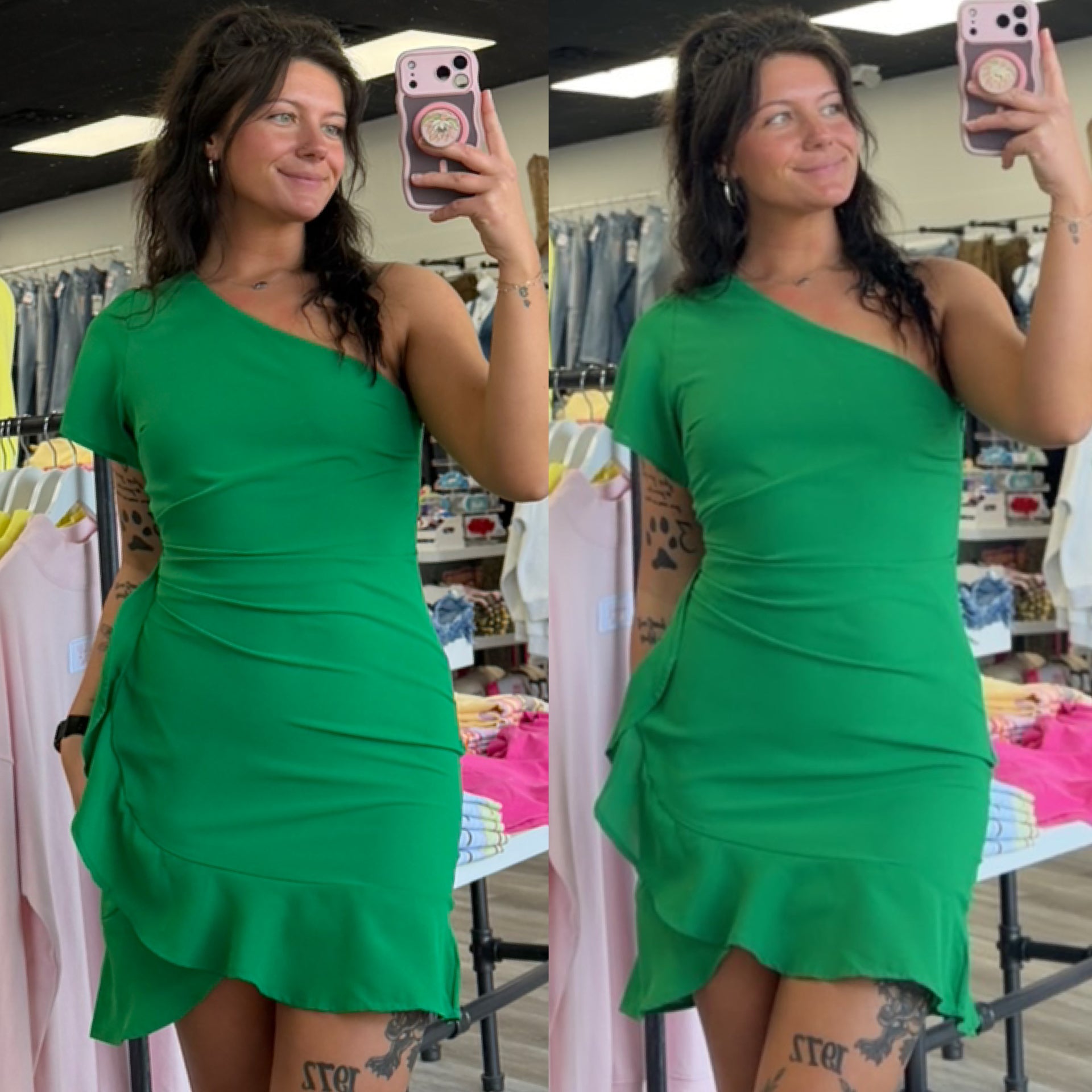 Green One Shoulder Dress