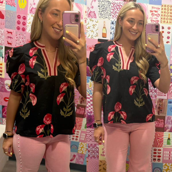 Floral Black and Burgundy Top