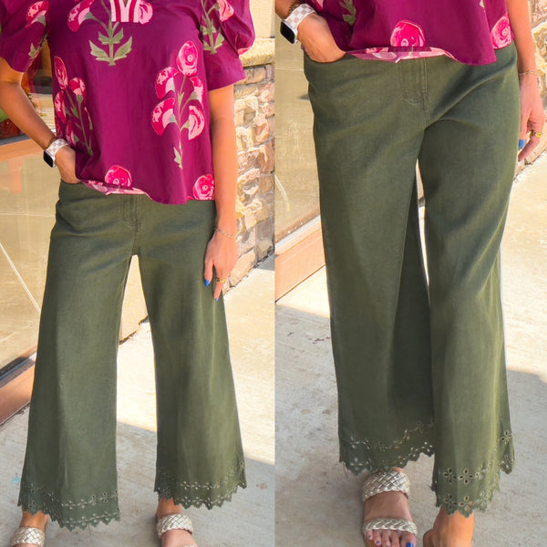 Days With You Embroidery Detail Pants - Olive