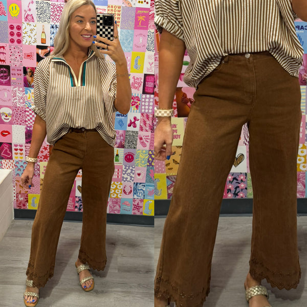 Days With You Embroidery Detail Pants - Brown