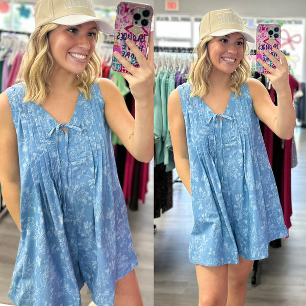 Delicate Florals Denim Romper