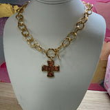Gold Open Chain Toggle Cross Necklace