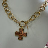 Gold Open Chain Toggle Cross Necklace