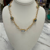 Gold Textured Chain with Teardrop AB Stone Necklace
