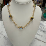 Gold Textured Chain with Teardrop AB Stone Necklace