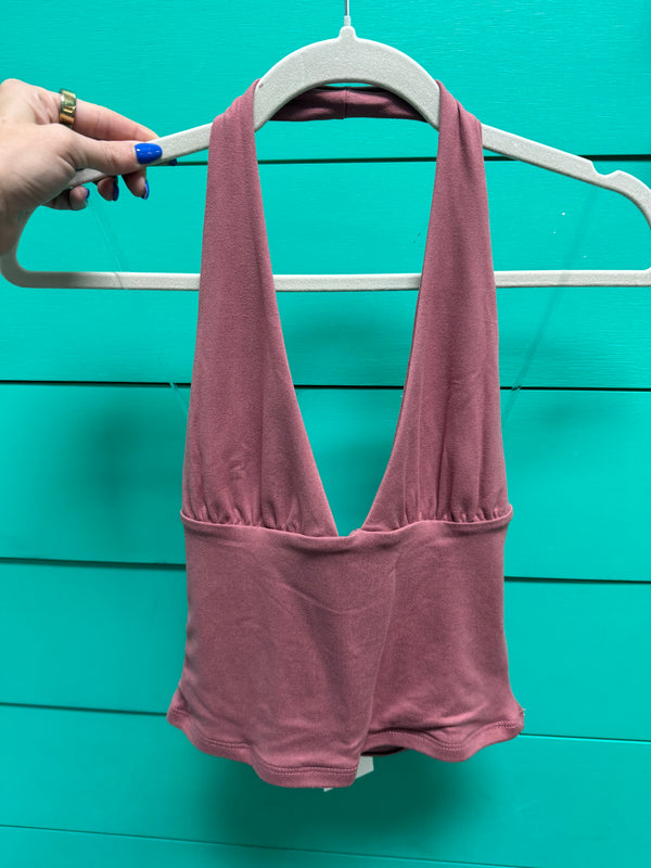 Sleeveless Halter Open Back Crop Top