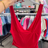Red Sleeveless Plunging Cropped Tank Top