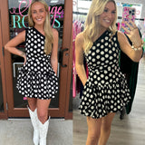 One Shoulder Polka Dot Mini Dress With Ruffle