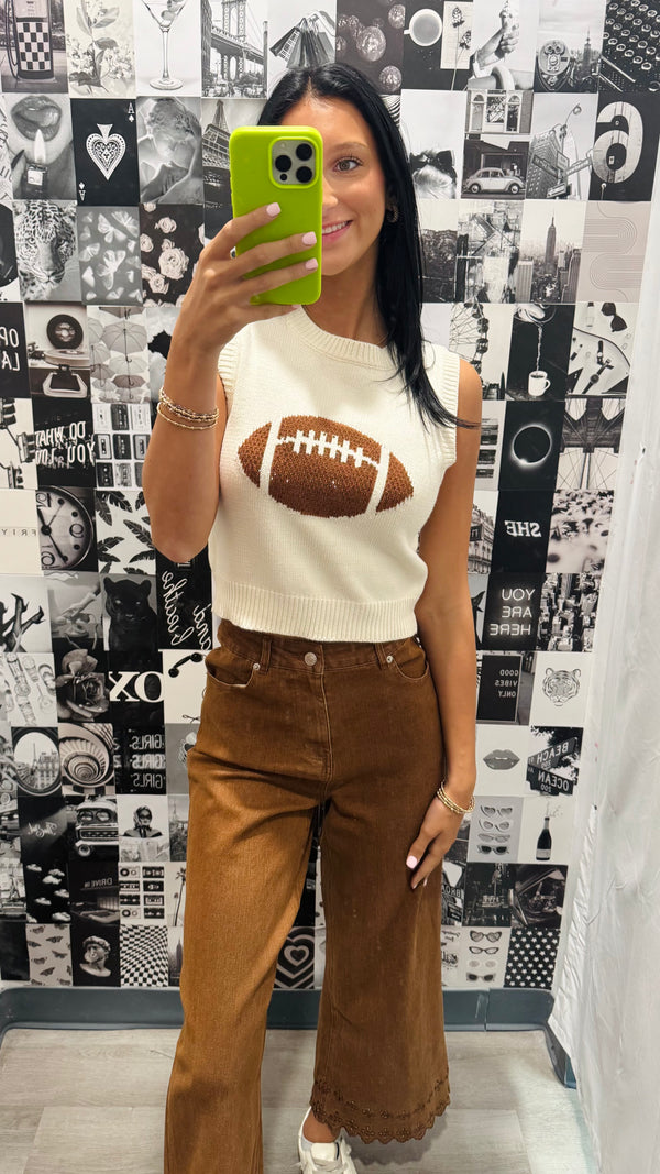 Football Knit Sleeveless Sweater with Rhinestones on