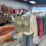 Cream Pearl & Stone Cluster Stud Earrings