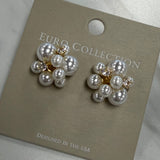 Cream Pearl & Stone Cluster Stud Earrings