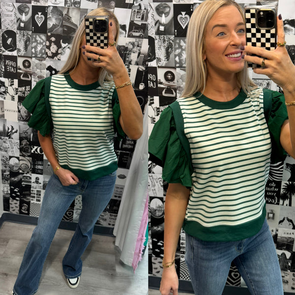 Find My Footing Green Stripe Top