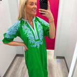The Green and Blue  Luxe Embroidered Midi