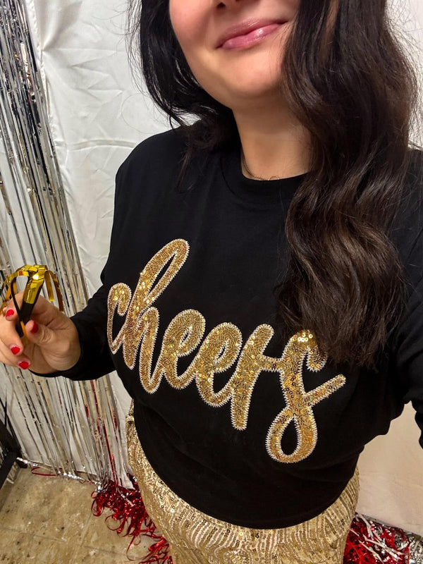 Cheers Long Sleeve Graphic Tee Embordered Shirt