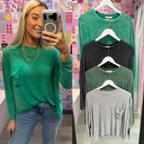 SALE | Washed Ribbed Dolman Sleeve Round Neck Top