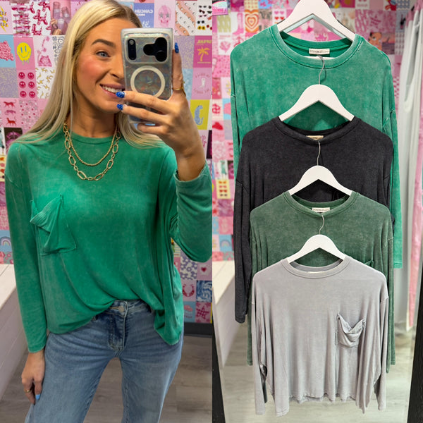 SALE | Washed Ribbed Dolman Sleeve Round Neck Top