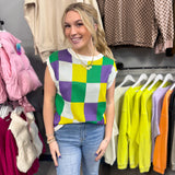 Mardi Gras Checkered Sweater