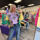 Sequin Fleur De Lis Mardi Gras Sweatshirt Top