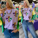 Sequin Fleur De Lis Mardi Gras Sweatshirt Top