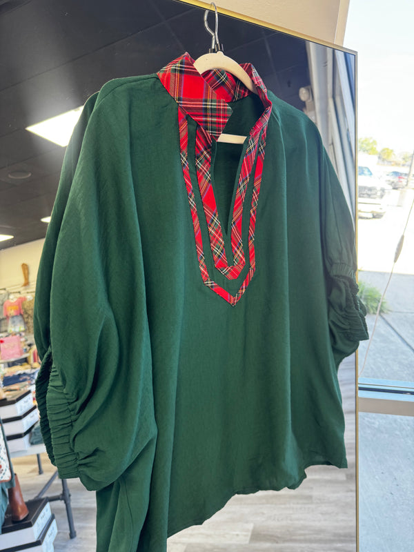 Evergreen Energy Plaid Detail Top