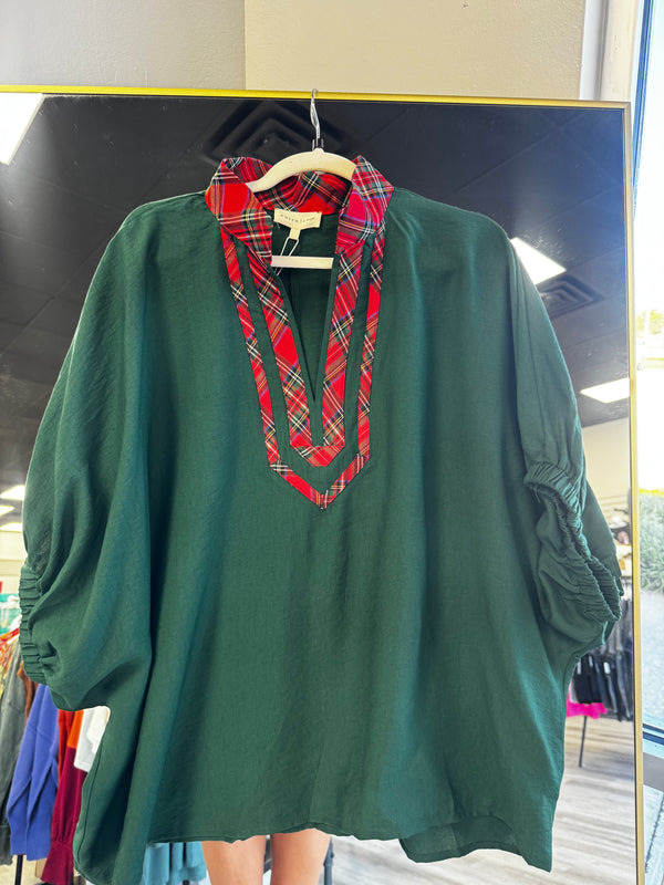 Evergreen Energy Plaid Detail Top