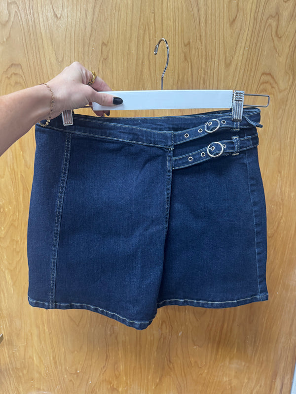 Denim Crossover Buckle Skirt