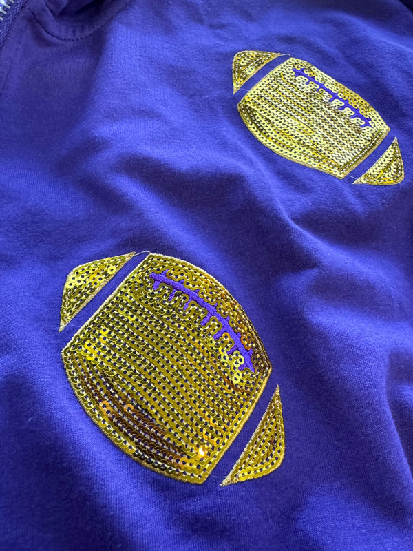Purple and Gold Sequin Football Pullover