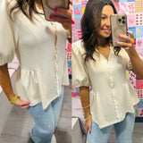 The Timeless Cream Peplum Top