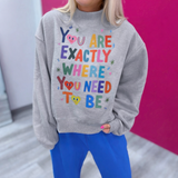 Reversible Graphic Mock-Neck Crop Sweatshirt Grey