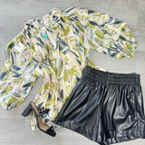 Olive Brush Stroke Top