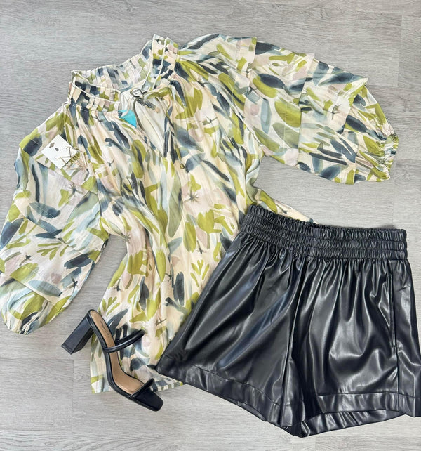 Olive Brush Stroke Top