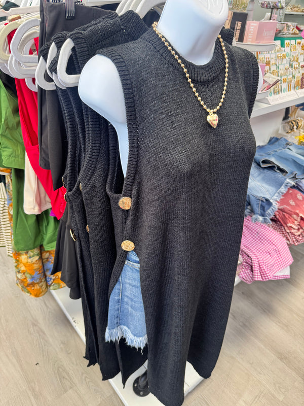 All My Attention Knit Sleeveless Slit Top