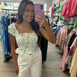 Floral Clip Dot Ribbon Detail Crop Top