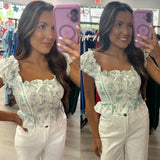 Floral Clip Dot Ribbon Detail Crop Top