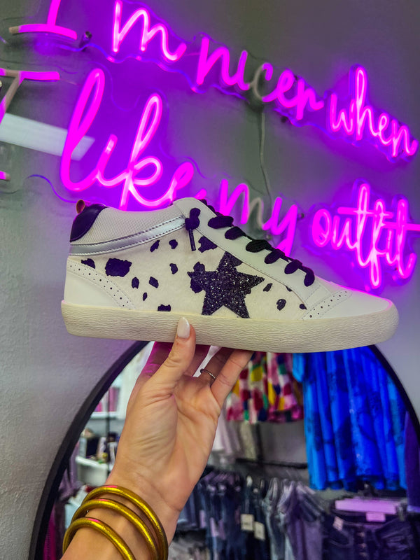 The Daisy High Top Sneaker - Cow Print