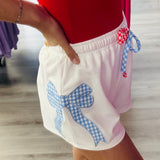 Gingham Bow Embroidery Shorts