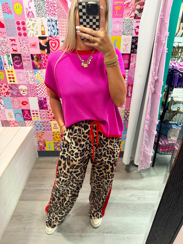 She's Iconic Leopard Red Stripe Pants
