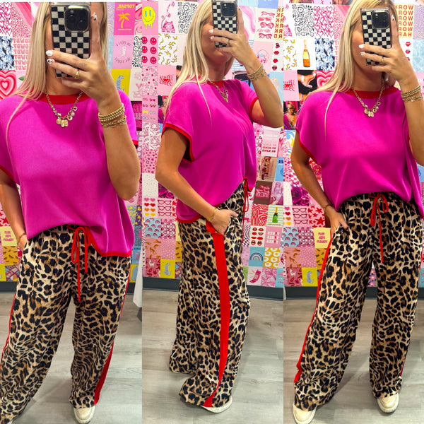 She's Iconic Leopard Red Stripe Pants