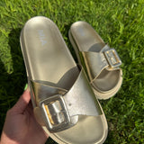 Single Strap Gold Slide Sandals | MIA