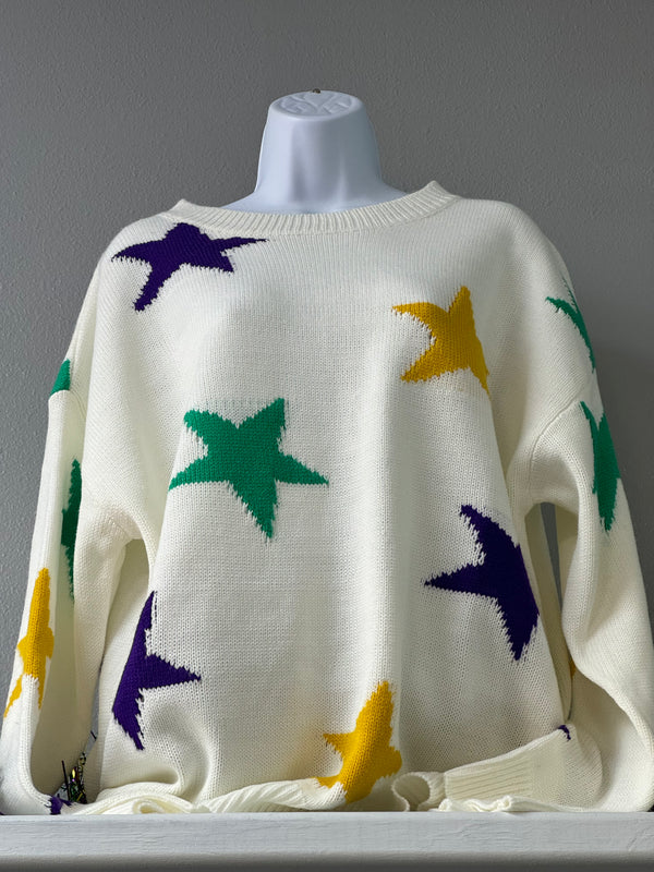 Star of Mardi Gras Sweater White