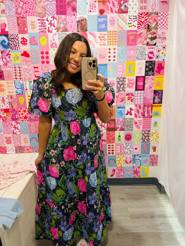 Beauty in a Bow Floral Dress Navy