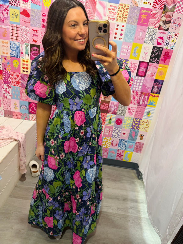 Beauty in a Bow Floral Dress Navy