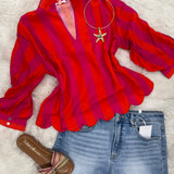 Sunset Stripe Scallop Top