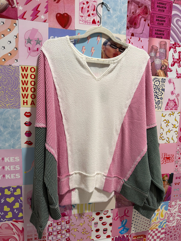 Seafoam and Pink Ribbed Top