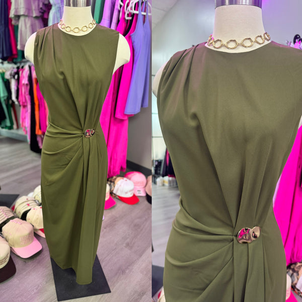 Olive Dress with Gold Detail